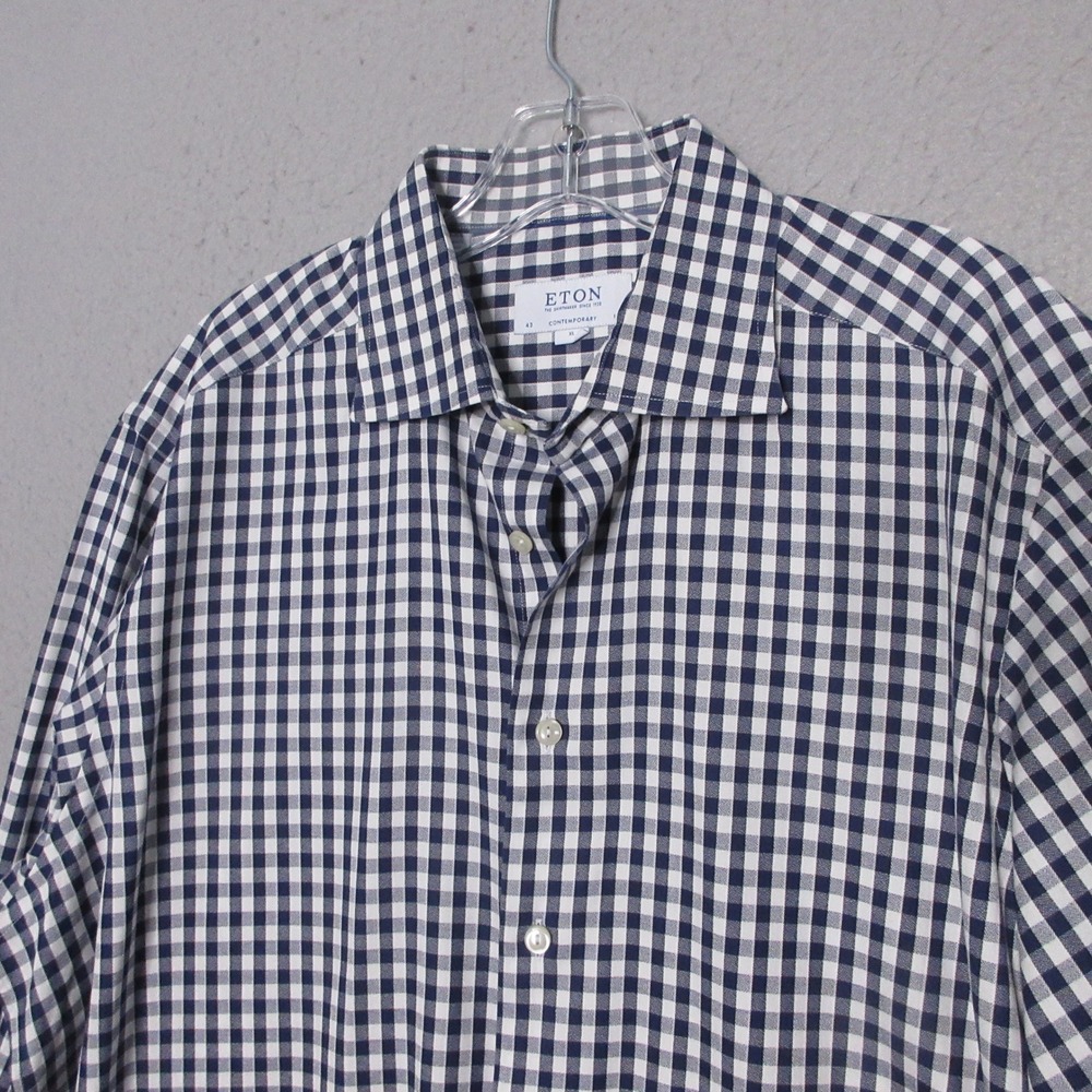 Eton Shirt Men XL Contemporary‎ Gingham Check Navy White Preppy Academia Career